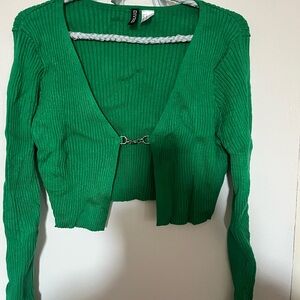 H&M Green Ribbed Long Sleeve Crop Cardigan